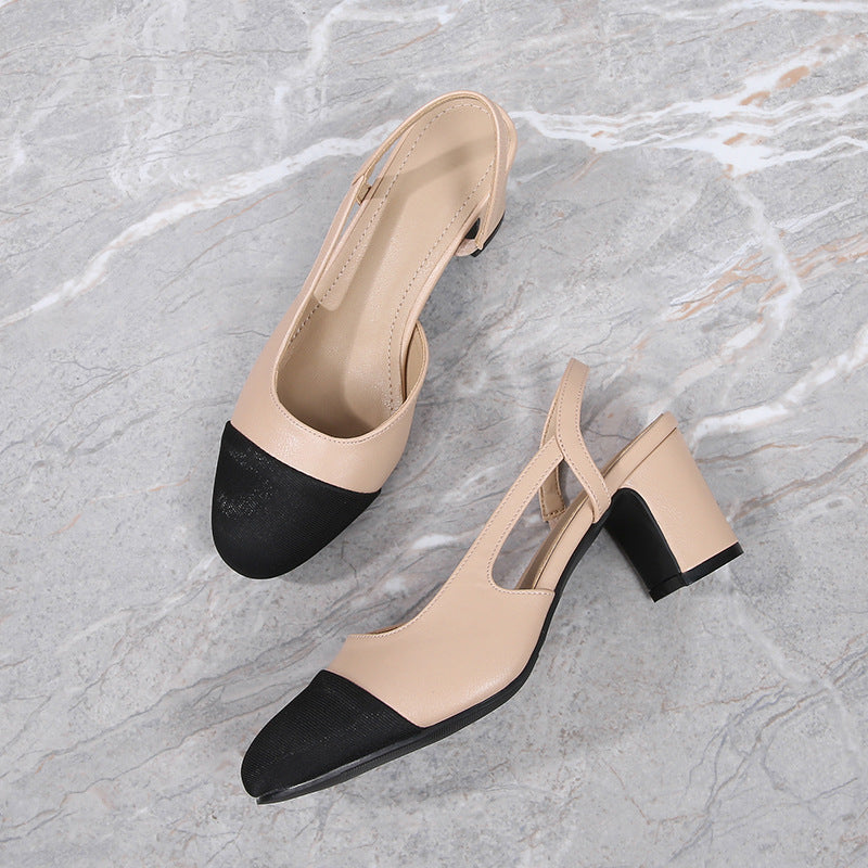Hollow Color Matching Low Heel Sandals - Women's Small Size Summer Shoes
