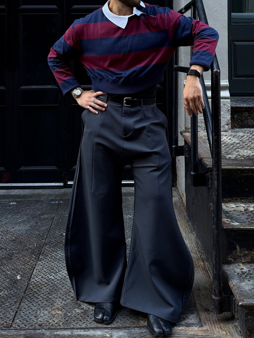 Elegant Grey Scimitar Wide-Leg Pants