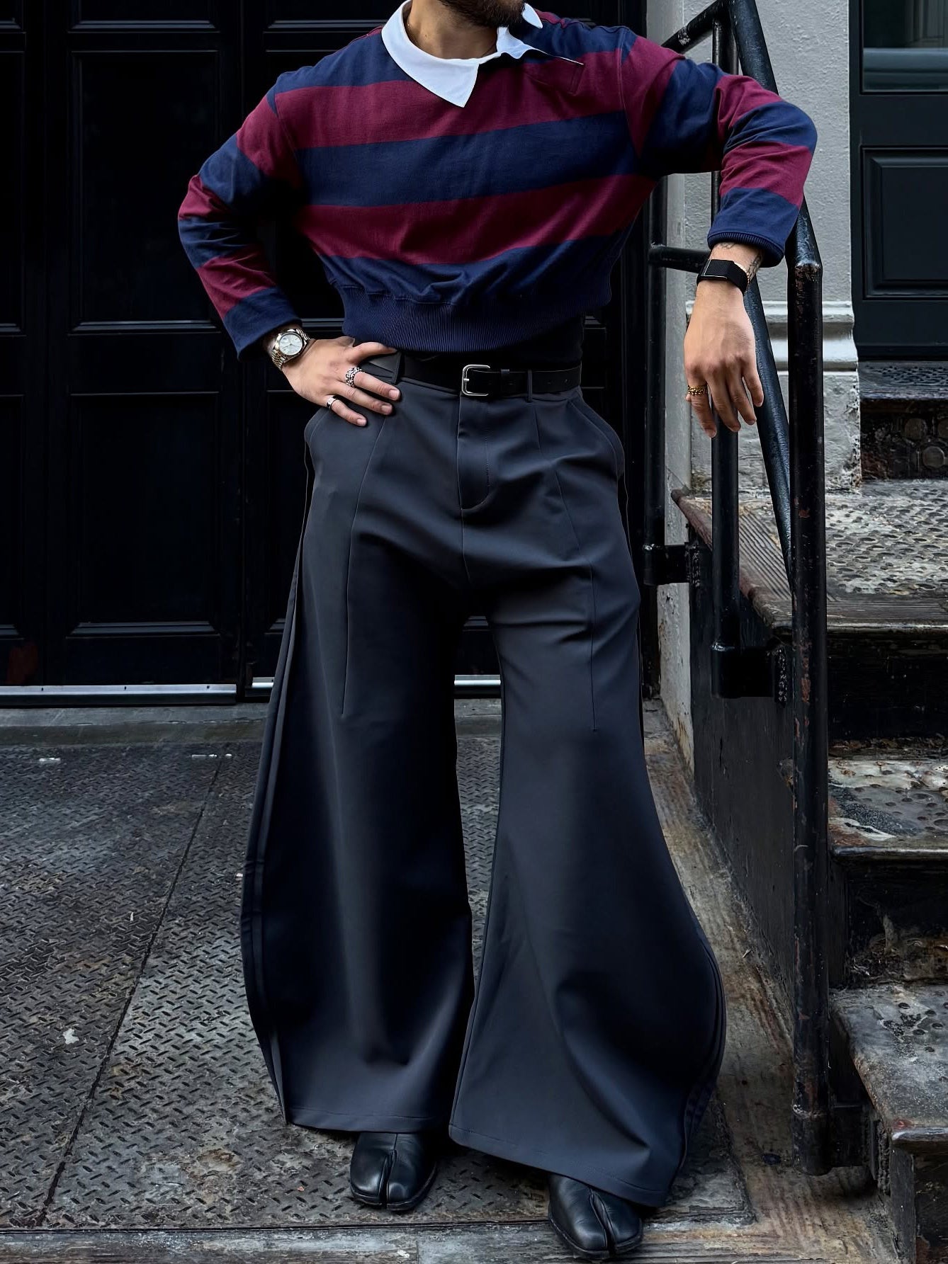 Elegant Grey Scimitar Wide-Leg Pants