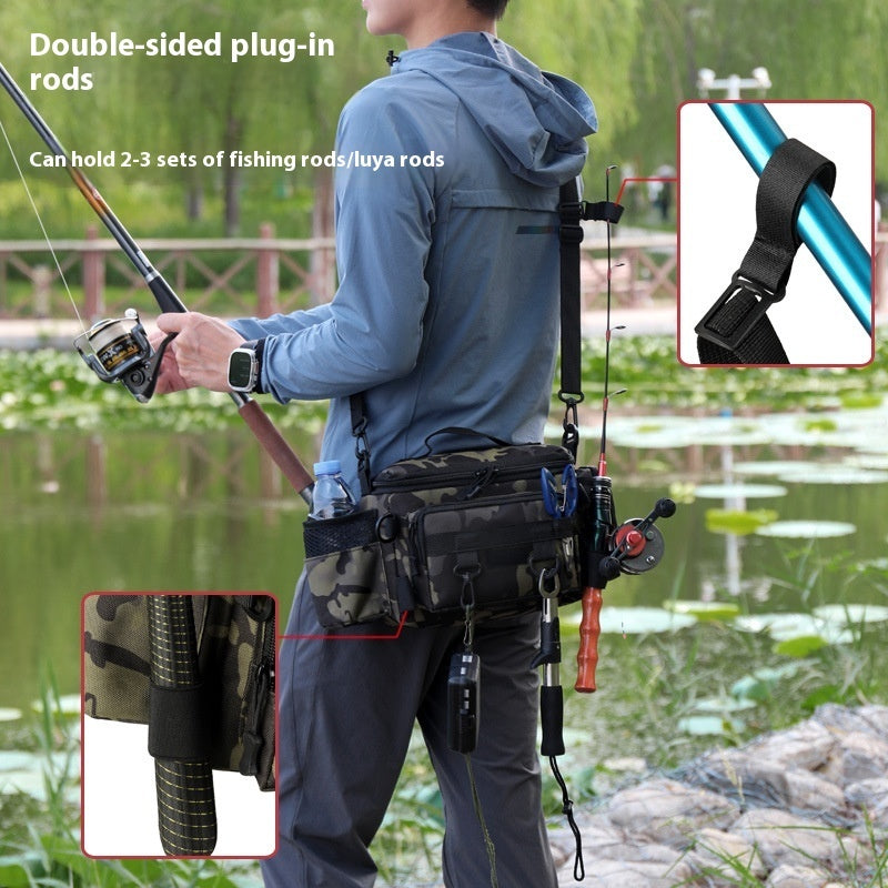 Camouflage Large Capacity Multifunctional Fishing Waist Bag For Insertion Pole And Lure Oxford Cloth