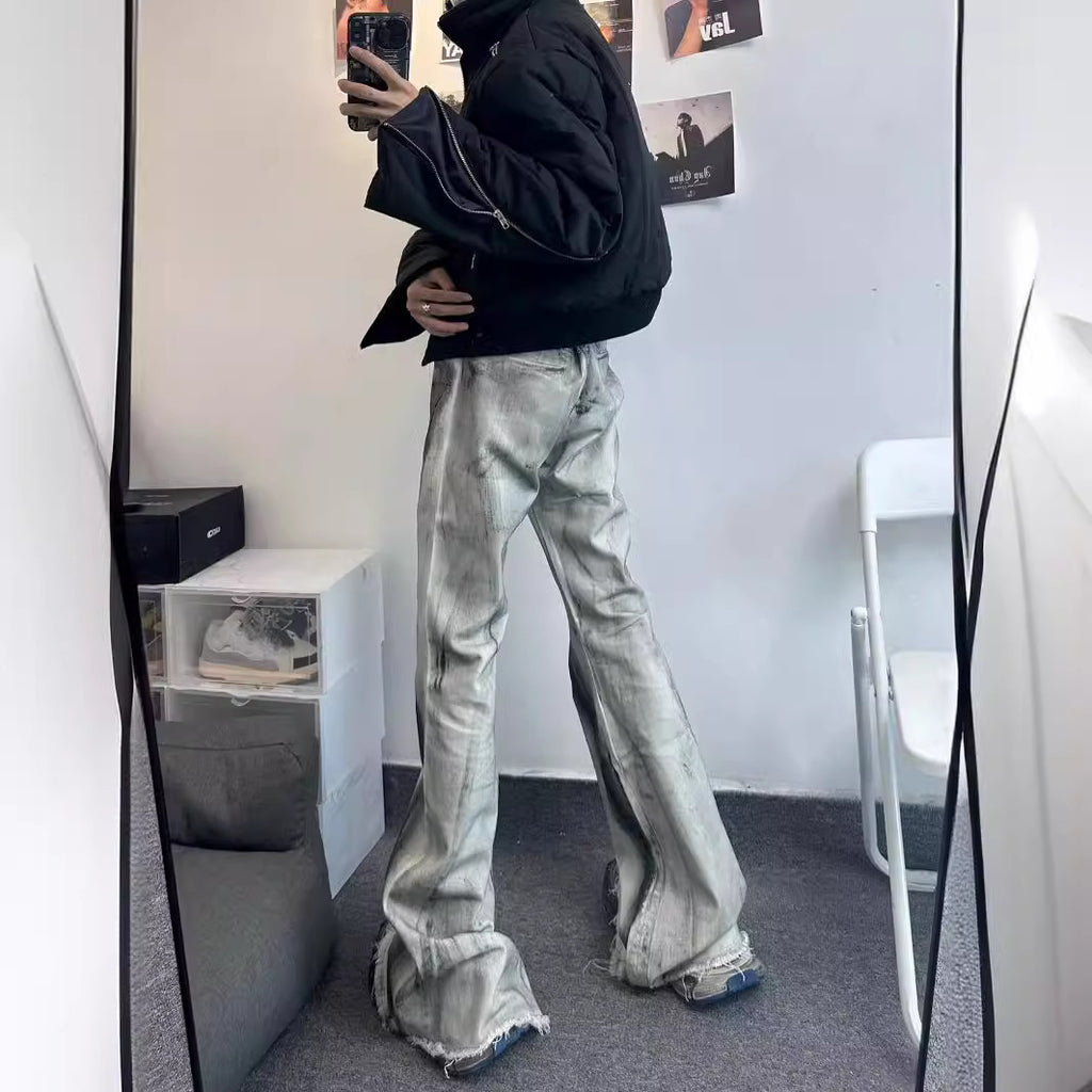 American Street Retro Heavy Rough Selvedge Style In Black Ribbon Gradient Jeans