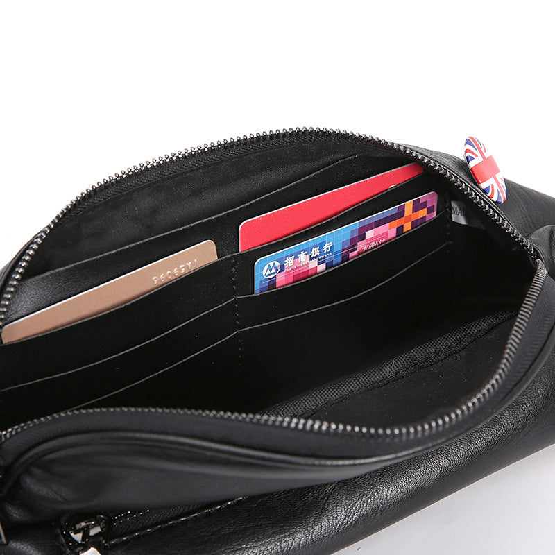 Men's PU Leather Badge Waist Bag And Shoulder Bag Waterproof Crossbody Geometric Pattern Black Street Style