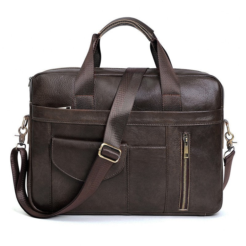 Simple Casual Mens Genuine Leather Handbag Durable Wear Resistant Construction In Brown