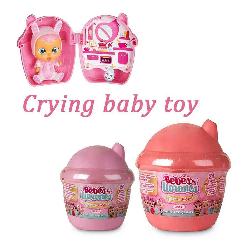 Pink crying baby doll blind box capsule with open case and doll figure