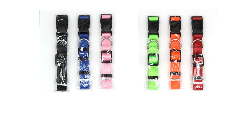 Set of adjustable pet collars in multiple colors with metal D-rings