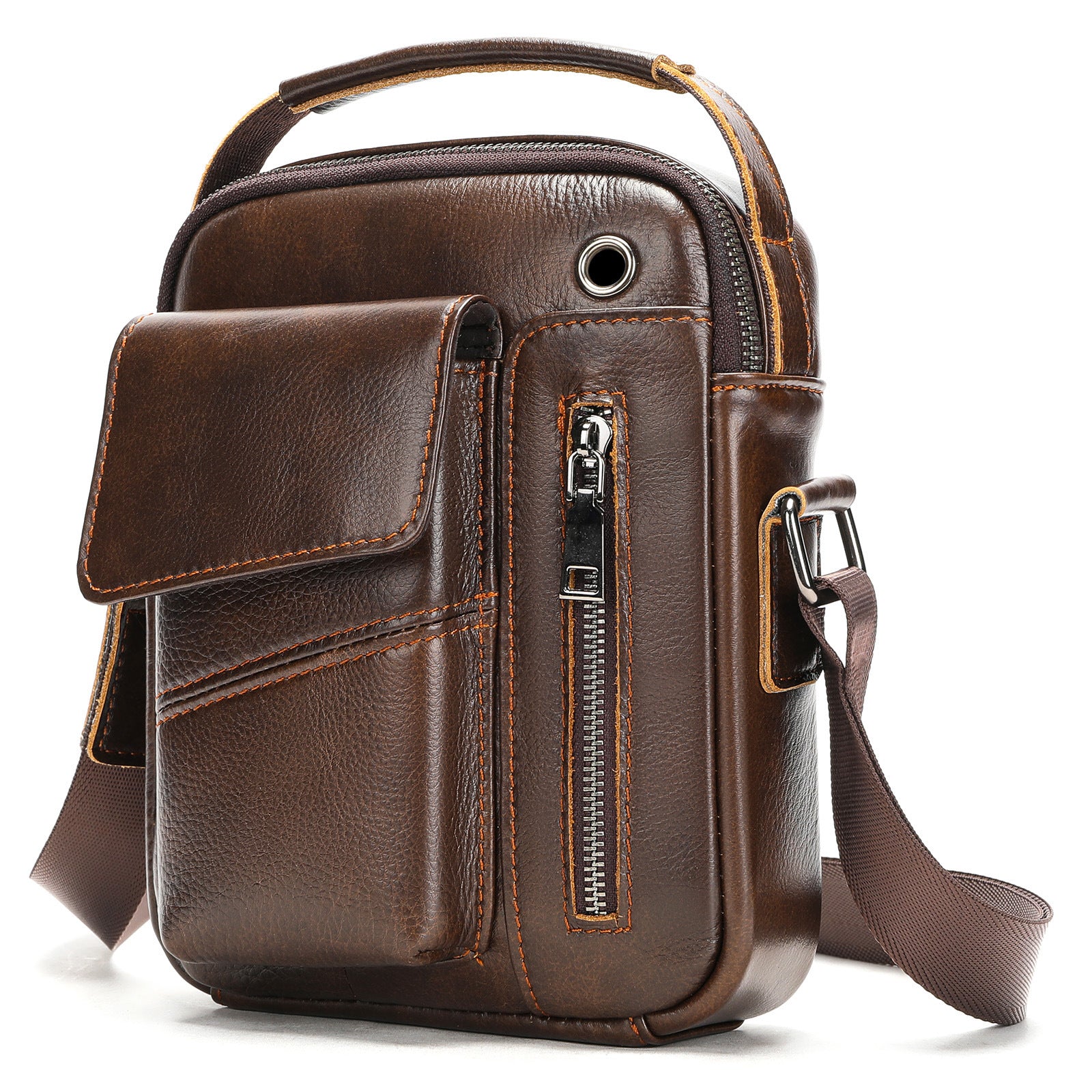 Men's Minimalist Leather Crossbody Bag for Business and Travel Genuine Cowhide Wear Resistant