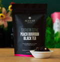August black tea blend pouch with Southern Gothic Peach Bourbon label