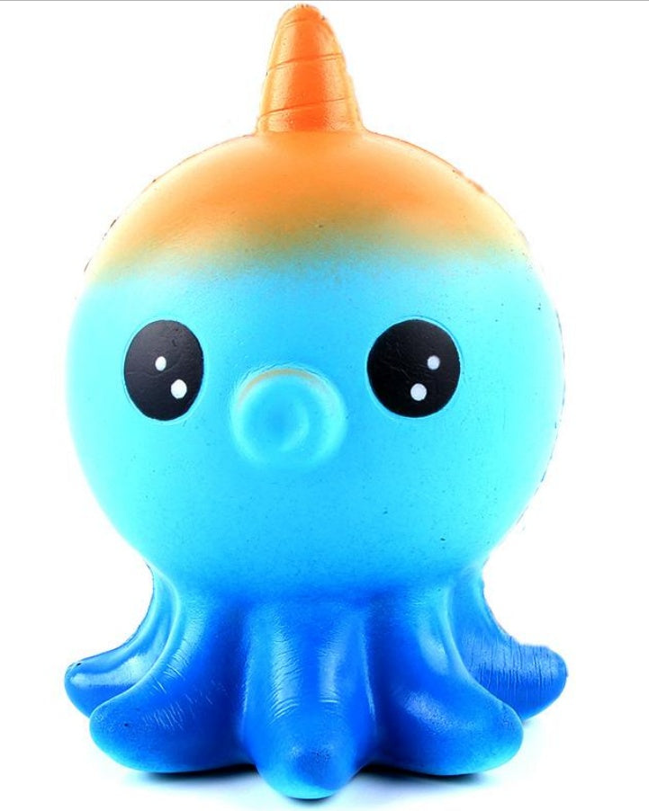 Slow-rising squishy toy rainbow unicorn horn octopus with big glossy black eyes
