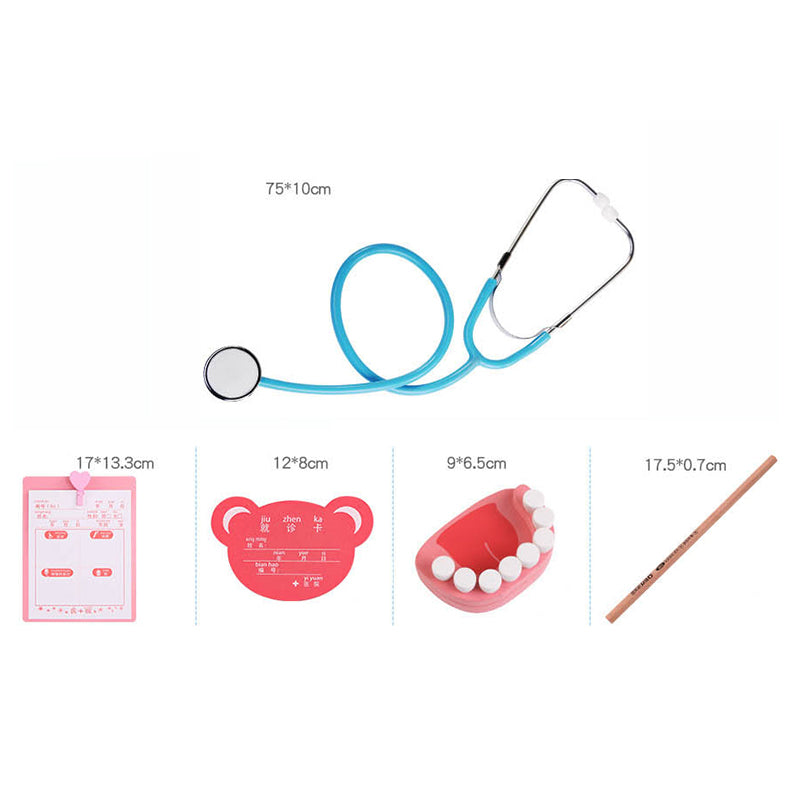 Doctor toy set with stethoscope and dental/medicine accessories in assorted colors