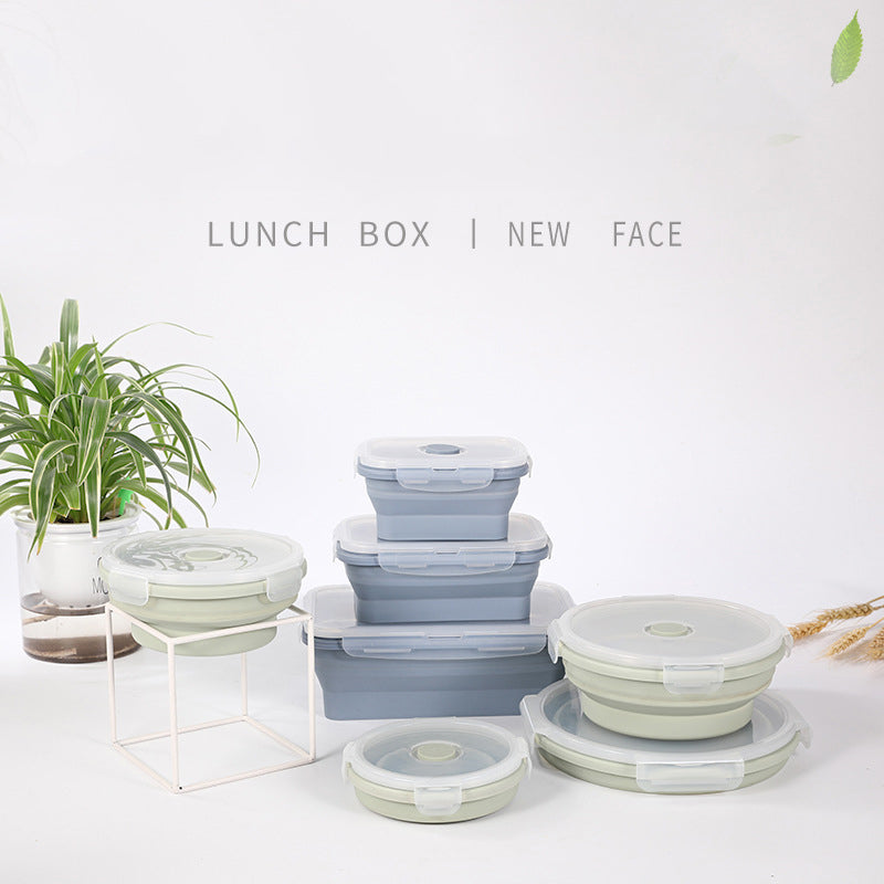 Blue and cream stackable silicone lunch containers with snap lids
