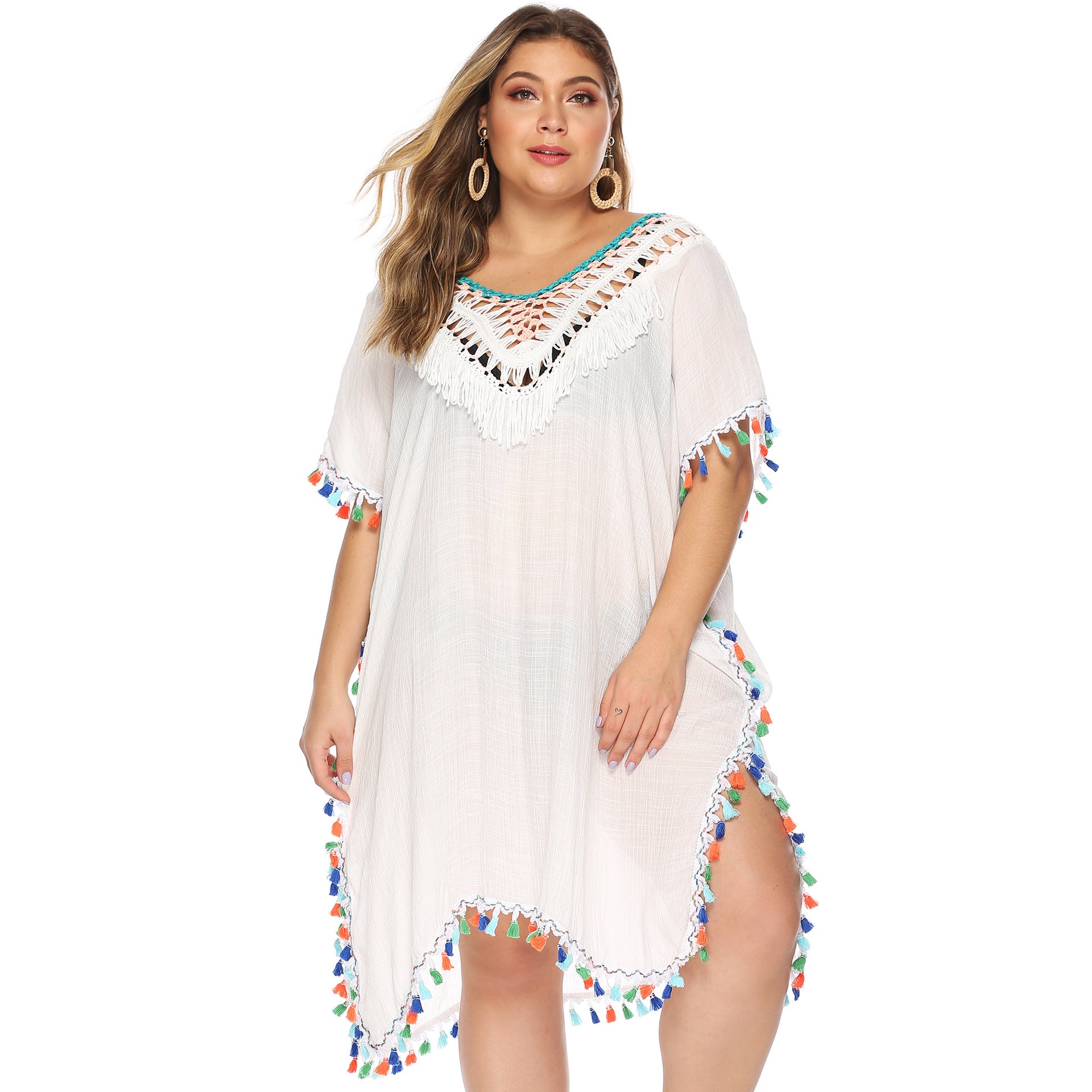 Multicolored Tassel Beach Cover-up Backless Dress