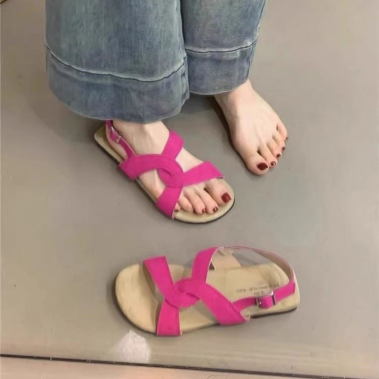 Retro Cross Strap Buckle Sandals - Women's Summer Vintage Style Shoes