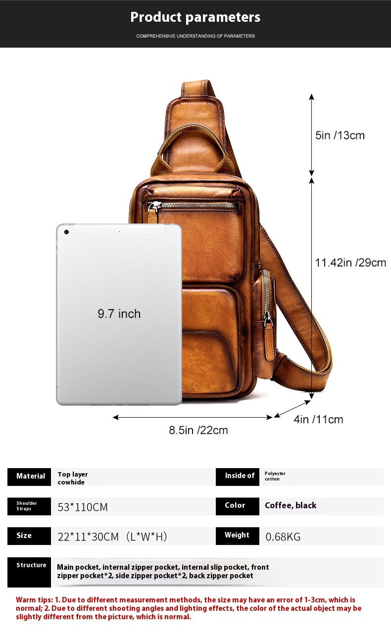 Men's Casual First Layer Cowhide Leather Chest Bag Small Travel Companion Urban Style