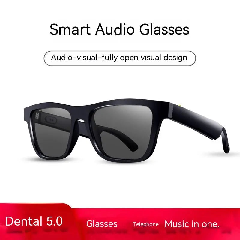 Black smart audio glasses with open-view design and dark lenses
