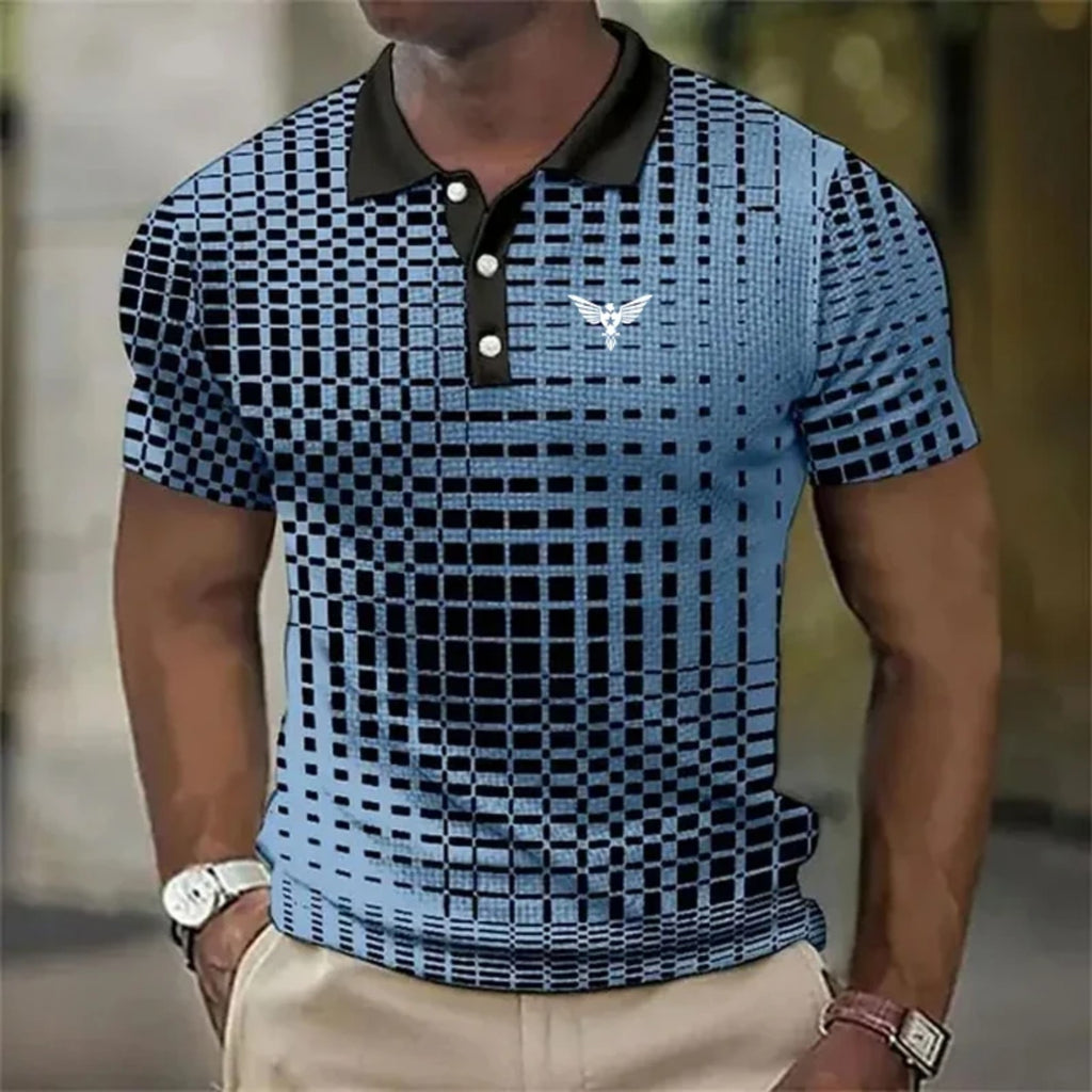 Men's Short-sleeved Polo Style Shirt Plaid Bat Pattern