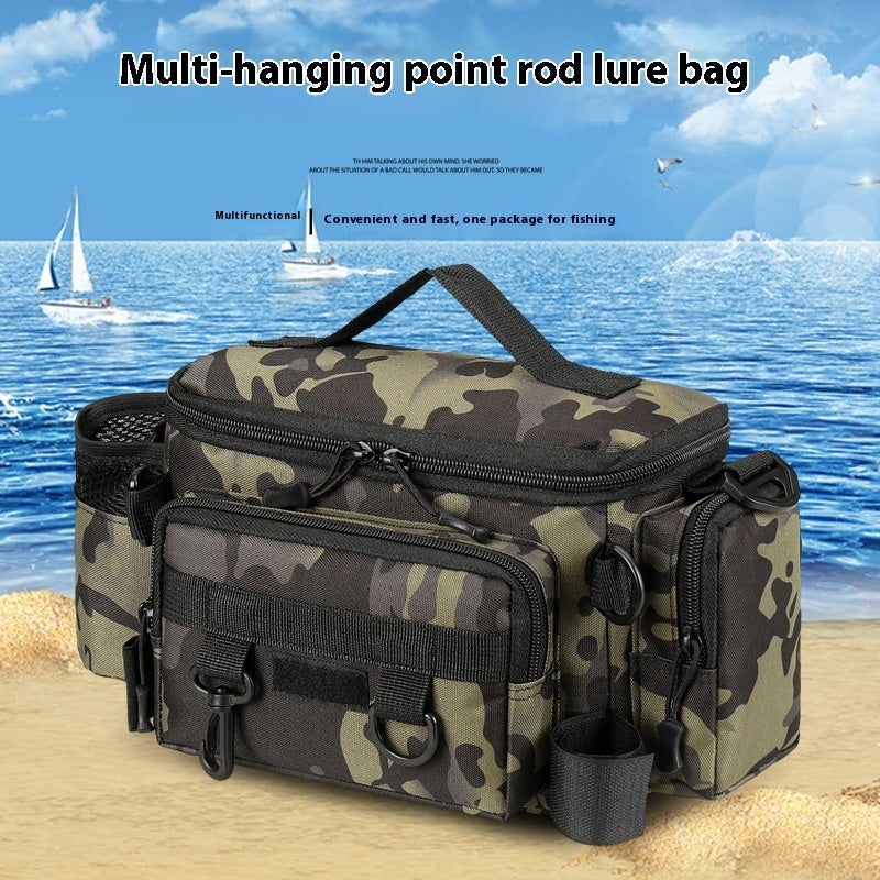 Camouflage Large Capacity Multifunctional Fishing Waist Bag For Insertion Pole And Lure Oxford Cloth