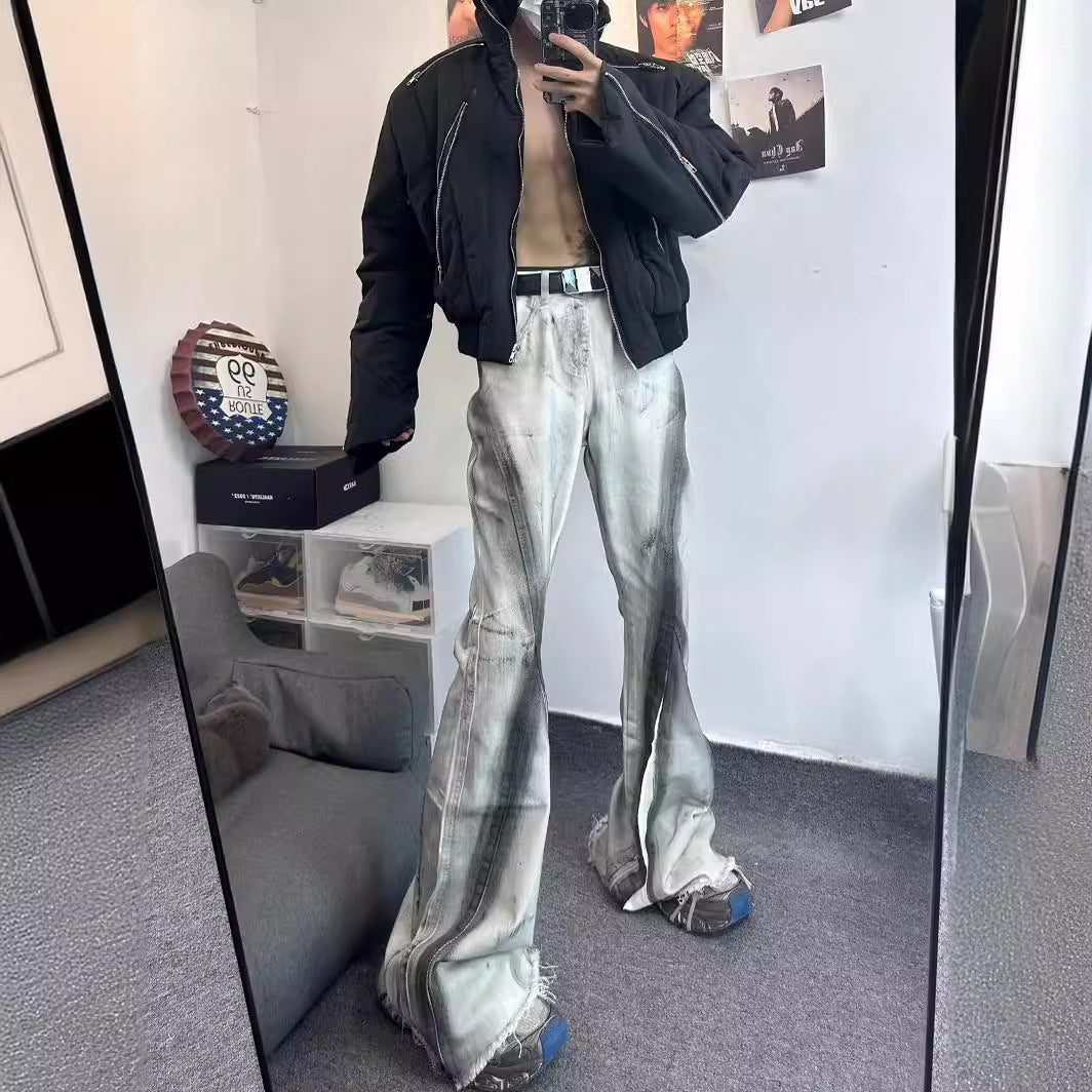 American Street Retro Heavy Rough Selvedge Style In Black Ribbon Gradient Jeans