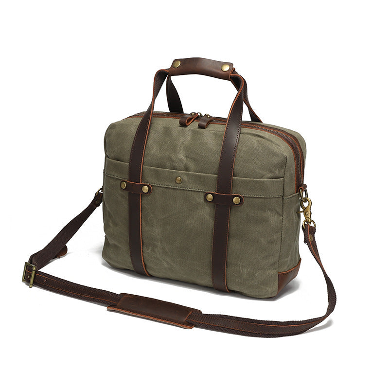 Waxed Canvas Vintage Travel Mens Briefcase For Burden Reduction And Business Travel European Retro Style