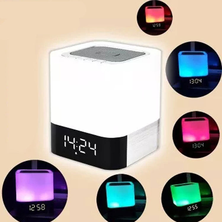 Bluetooth Speaker With LED Night Light And Clock With Alarm Function Compact Size 100 By 100 By 112 Millimeters