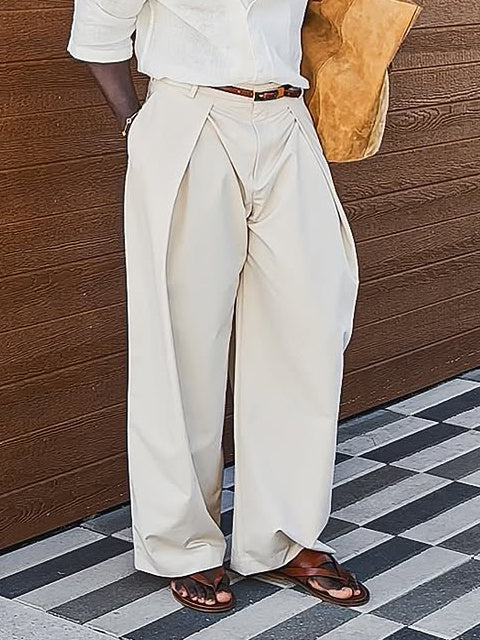 Men's Casual Pleated Wide-leg Pants