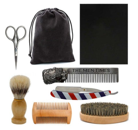 Men's Beard Care Shaving Kit With Beard Brush Shaving Brush Beard Comb Straight Razor Travel Bag Gift Box 6 Sets