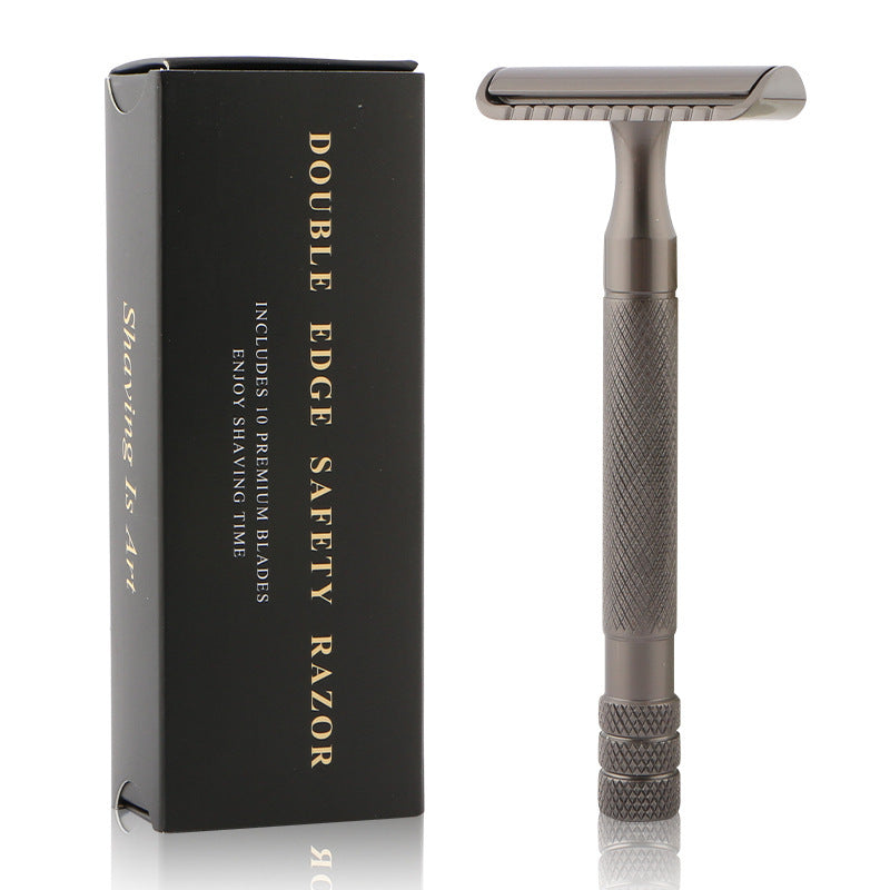 Vintage Manual Razor Shaver With 5 Replacement Blades In Matte Black, Rose Gold Or Silver