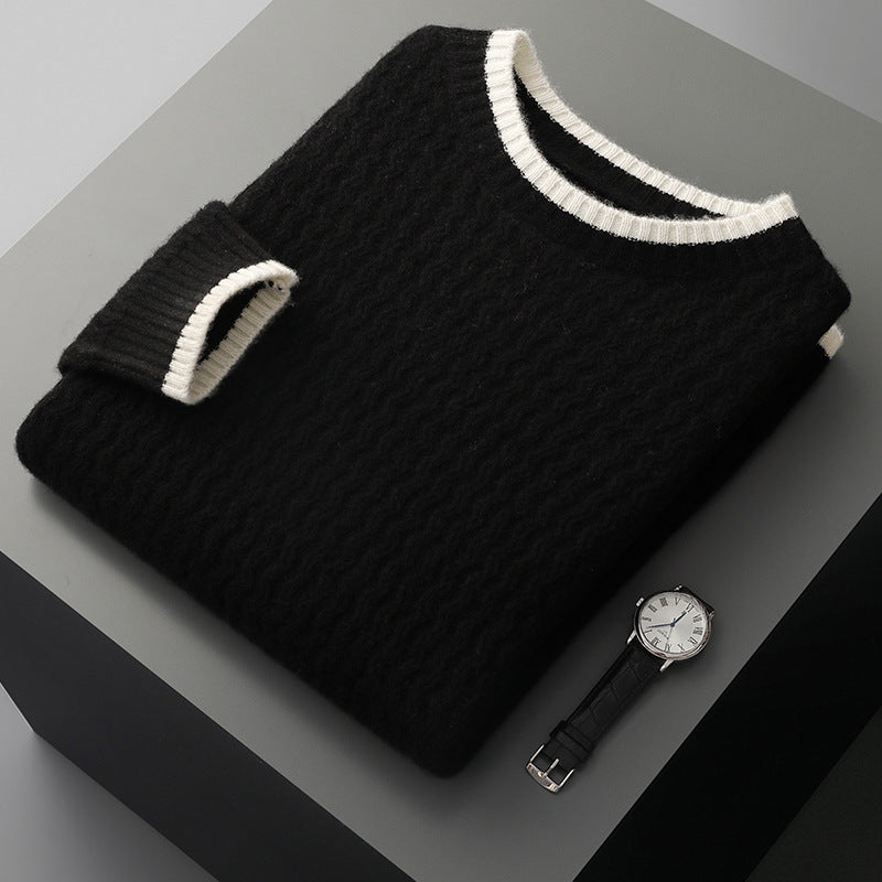 Men's Round Neck Twisted Design Color Matching Sweater