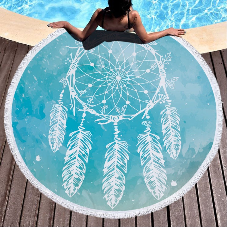 Dream net microfiber round beach towel Yoga pad with tassel