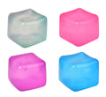 Squishy ice cube squeezing toy cubes in light gray, pink, purple, and blue