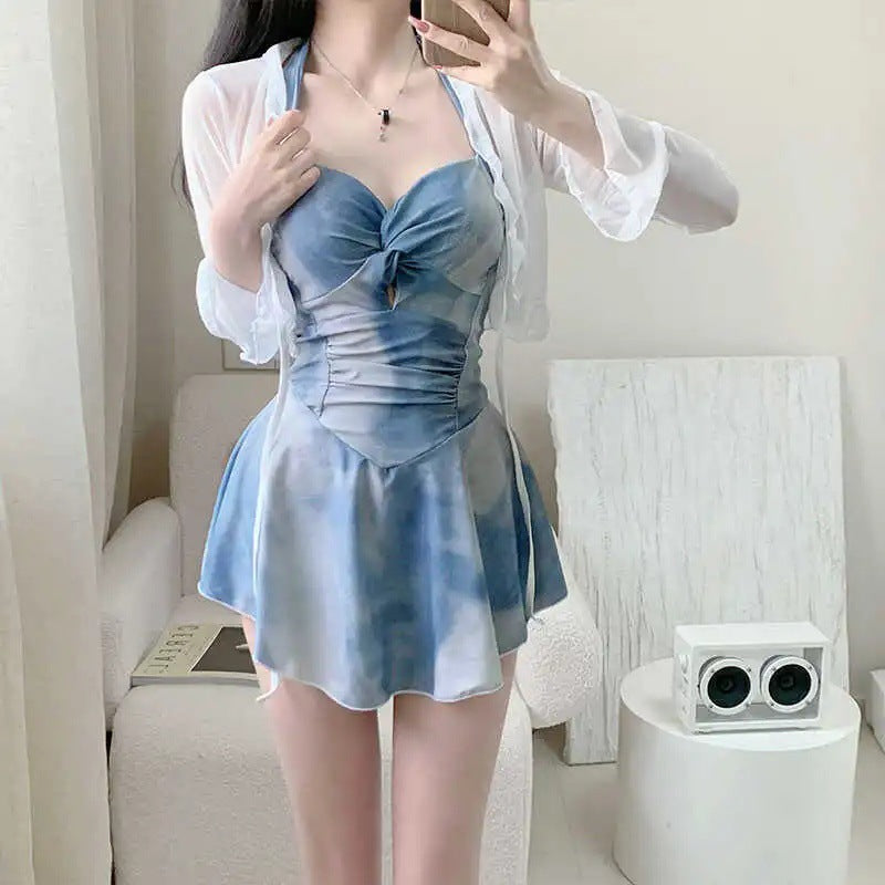 Women's Siamese Conservative Thin High-grade Small Chest Push Up Hot Spring Swimwear