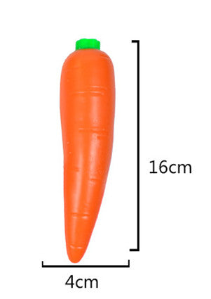 Orange carrot-shaped stress relief toy, 16 cm tall and 4 cm wide