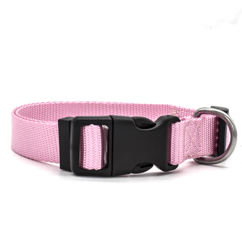 Light pink adjustable pet collar with metal D-ring and black buckle