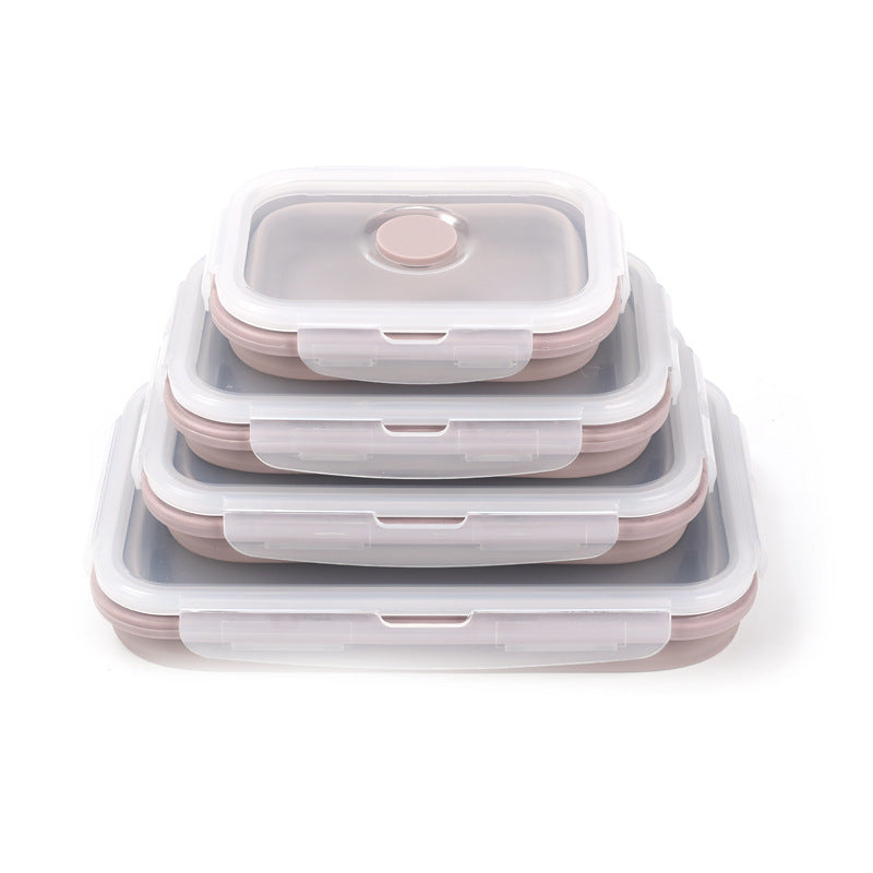 Silicone food storage bowl set with clear snap lids and pink accents, stacked
