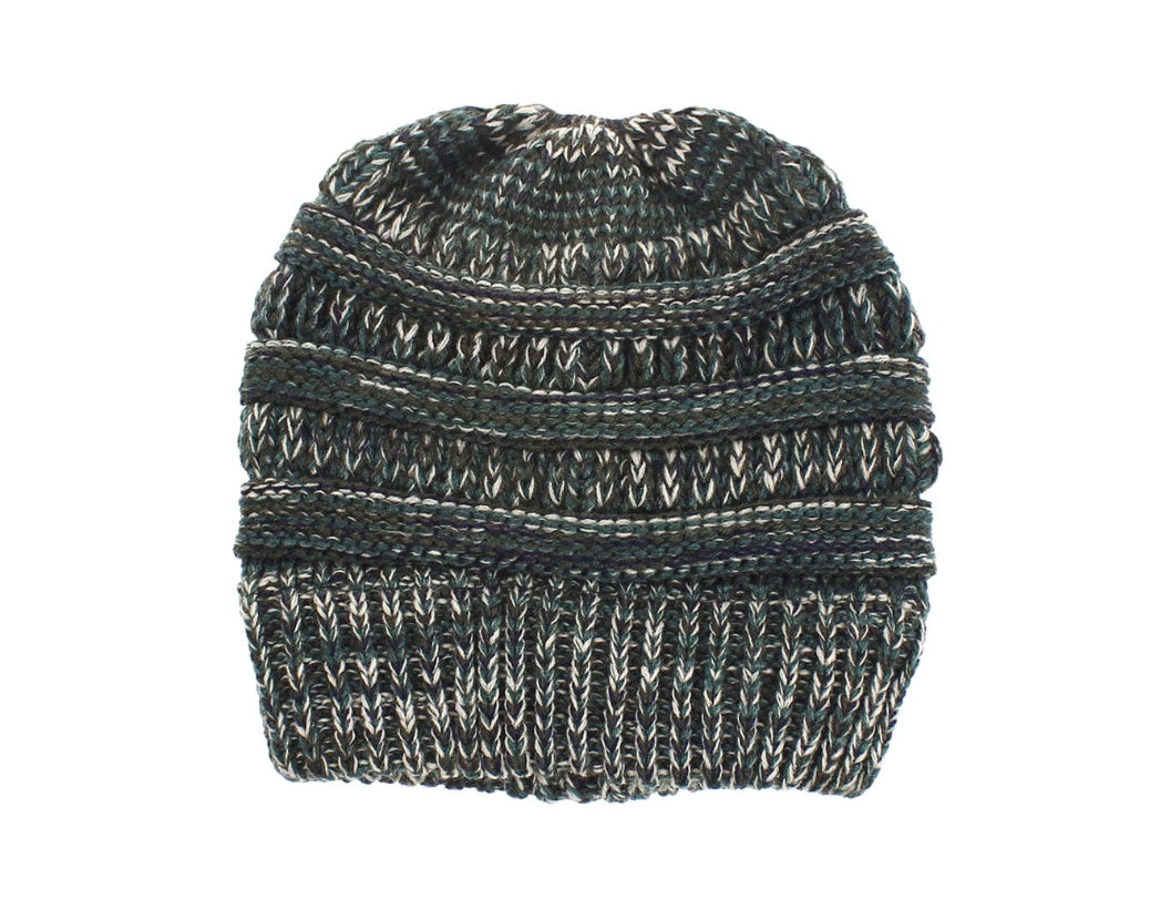 Mixed Color Knitted Wool Beanie - Ladies Ponytail Hat