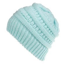 Mixed Color Knitted Wool Beanie - Ladies Ponytail Hat