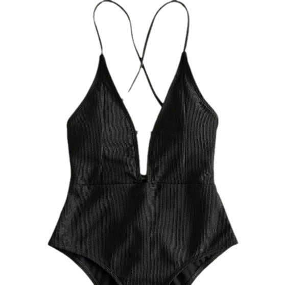 Women's European And American Swimwear Solid Color Lace-up One-piece Swimsuit