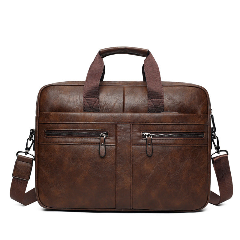 Retro Crazy Horse Pattern PU Leather Briefcase for Men European American Retro Style Wear Resistant Black or Brown