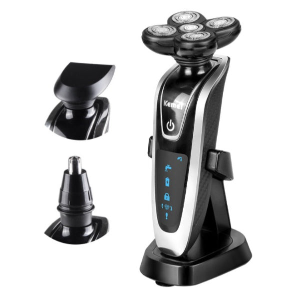 Smart Rechargeable Razor Multi Head Shaver Kit With Nose Hair Cutter Corner Cutter Head Cleaning Brush Charging Base