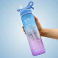 1000ml spray water bottle with straw; hand-held blue-to-purple gradient with time schedule