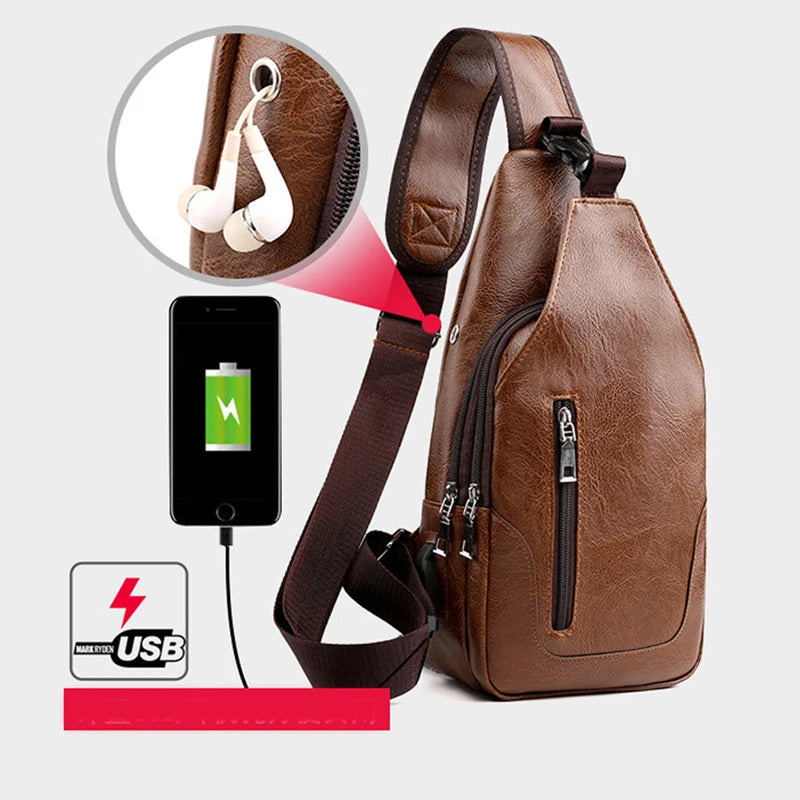 Premium Leather Messenger Bag for Men Vintage Crossbody Shoulder Bag Leather Sling Bag Business Casual Chest Pack