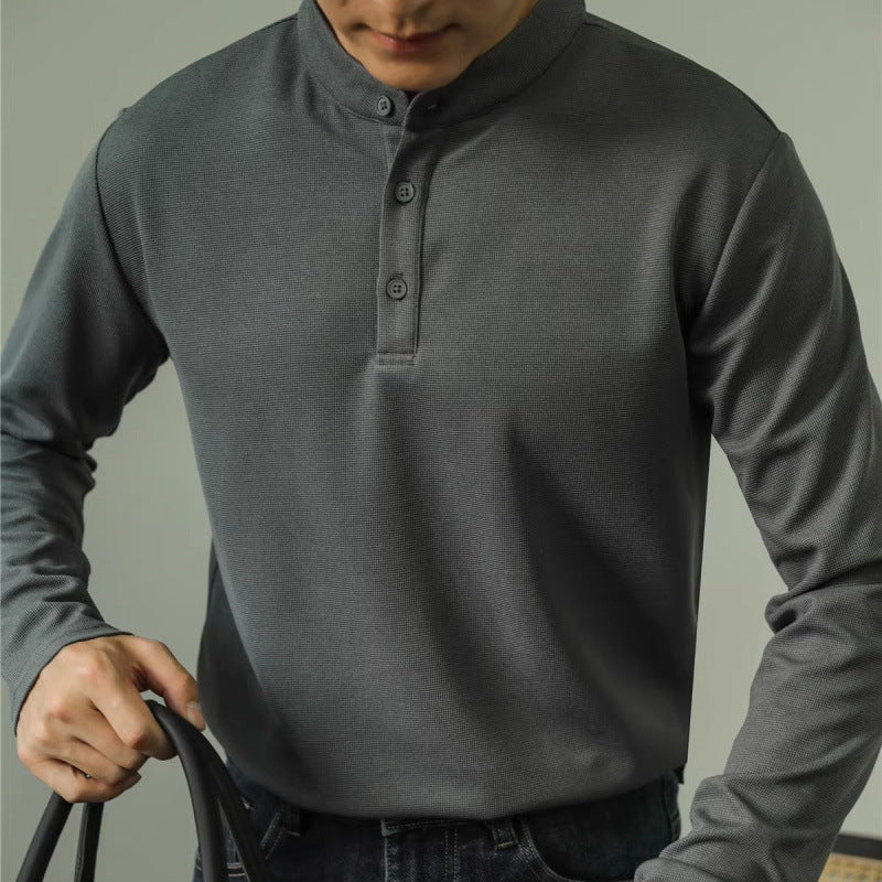 Long Sleeve Polo Shirt Simple Solid Color Fitness Men's Base