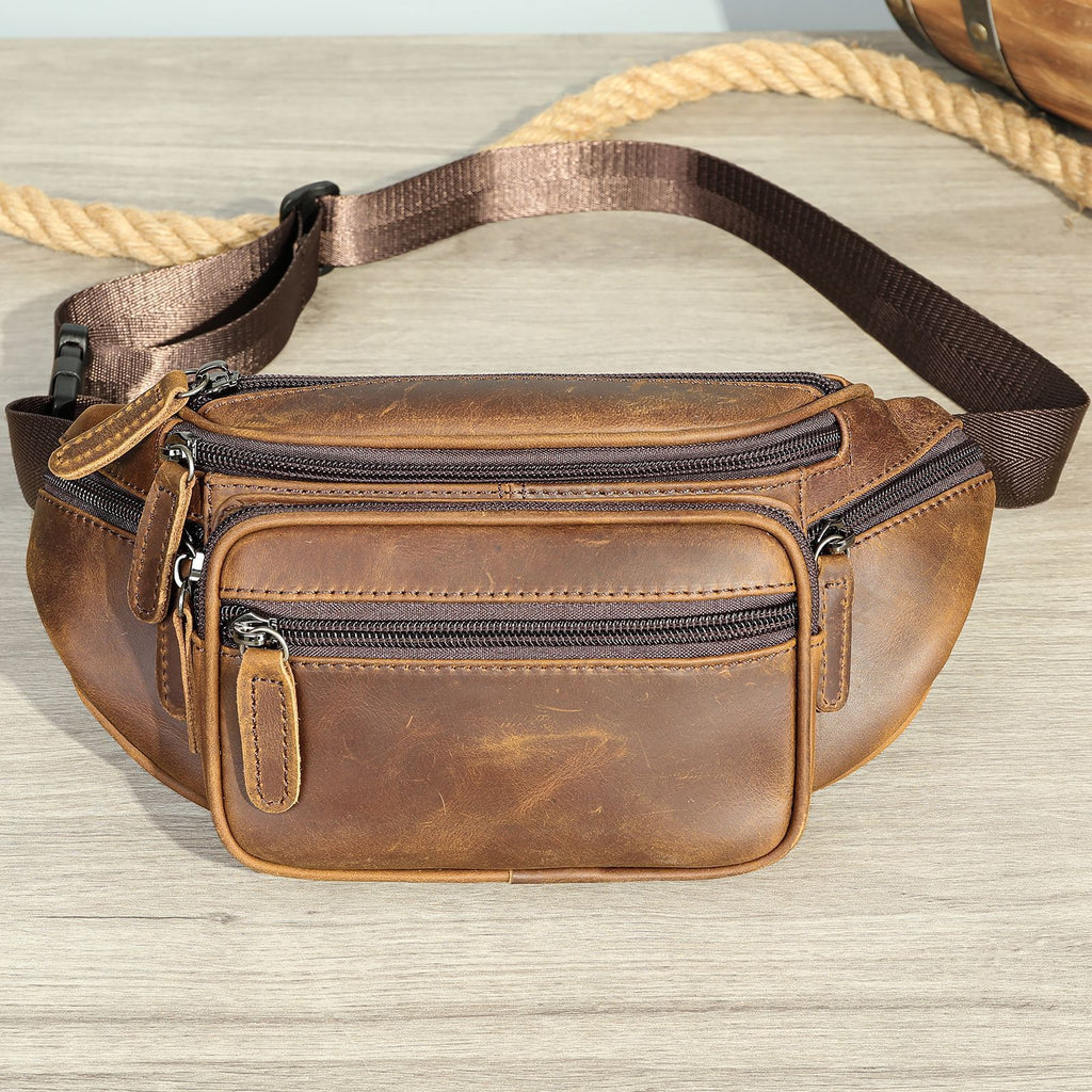 Retro Casual Mens Genuine Leather Belt Bag First Layer Cowhide Wear Resistant Belt Pouch