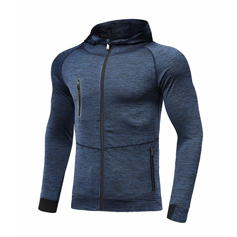 Men's Hooded Running Jacket For Autumn Long Sleeve Sports Outerwear With Plain Design And Moderate Thickness