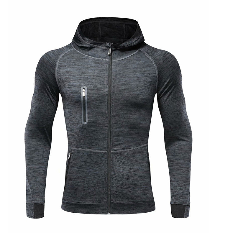 Men's Hooded Running Jacket For Autumn Long Sleeve Sports Outerwear With Plain Design And Moderate Thickness