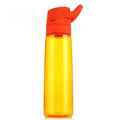 Orange sports water bottle with hinged carry handle and screw-top lid