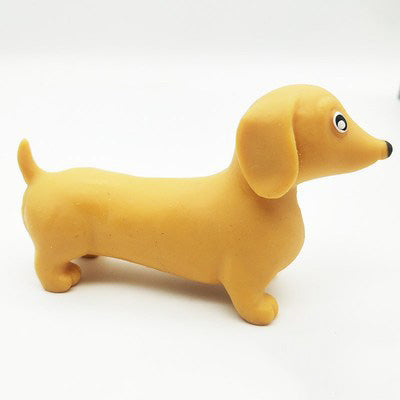 Yellow dachshund stretch toy with floppy ears and round eye