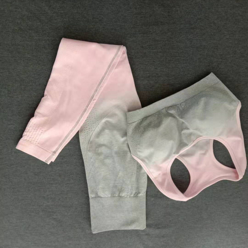 Gradient Color Seamless Yoga Wear for Workout Breathable Nylon Blend Gym Clothes for Women