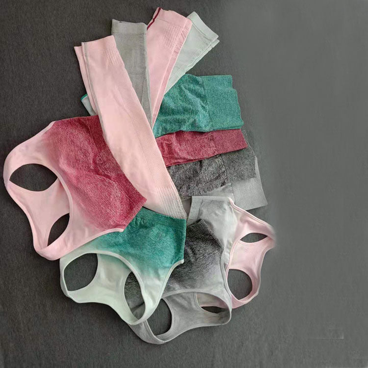 Gradient Color Seamless Yoga Wear for Workout Breathable Nylon Blend Gym Clothes for Women