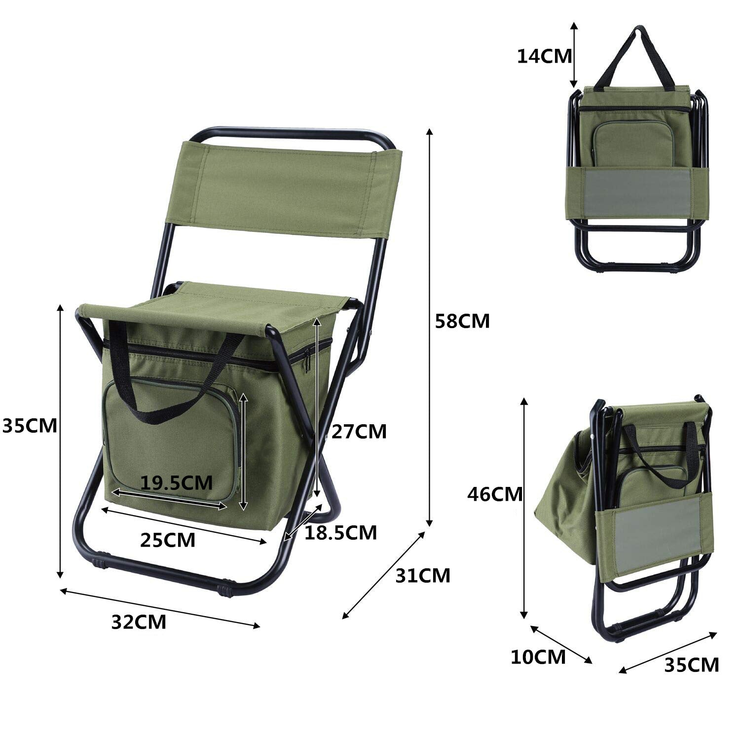 Folding Fishing Chair with Cooler Bag - Portable Camping Backpack Chair