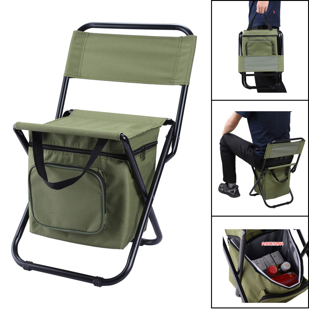 Folding Fishing Chair with Cooler Bag - Portable Camping Backpack Chair